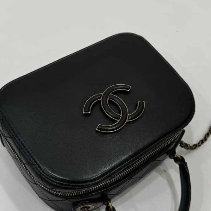 香奈兒 CHANEL 黑色 金鍊 荔枝紋牛皮 復古 相機包 斜背包 手提包 肩背包 側背包 鍊條包 帶鍊包-21