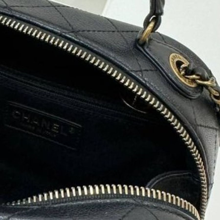 香奈兒 CHANEL 黑色 金鍊 荔枝紋牛皮 復古 相機包 斜背包 手提包 肩背包 側背包 鍊條包 帶鍊包-25