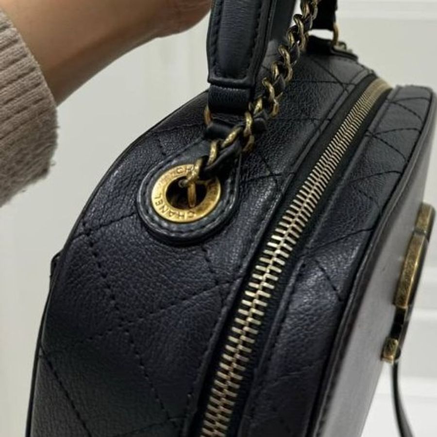 香奈兒 CHANEL 黑色 金鍊 荔枝紋牛皮 復古 相機包 斜背包 手提包 肩背包 側背包 鍊條包 帶鍊包-27