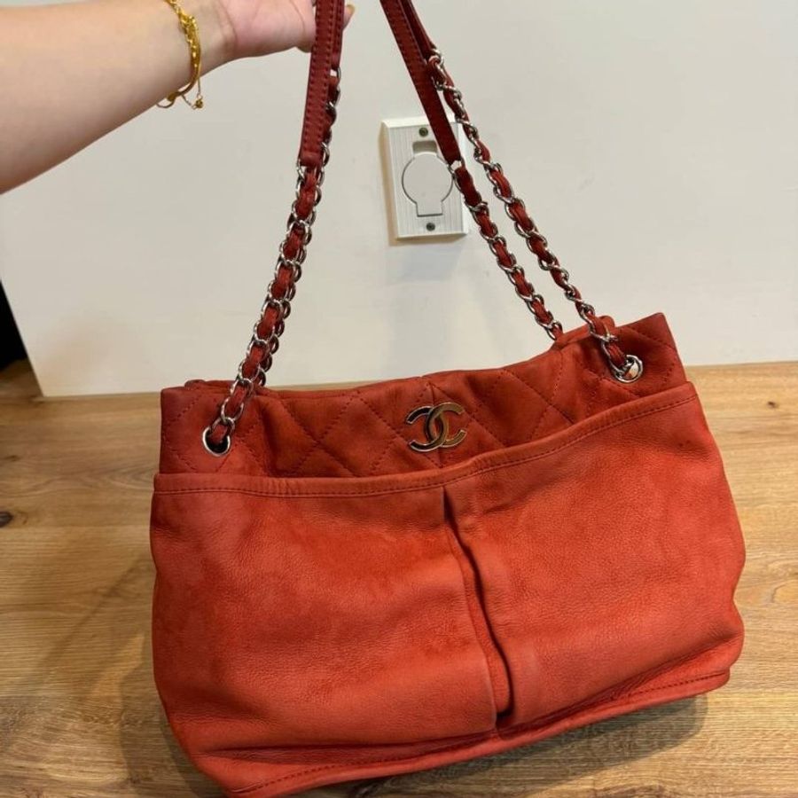 Chanel 香奈兒 紅 牛皮 雙鍊 托特包 肩背包 斜背包 電腦包 手提包 公事包-1