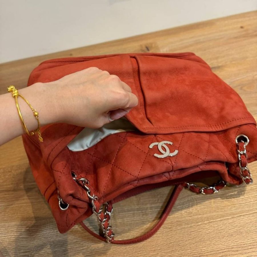 Chanel 香奈兒 紅 牛皮 雙鍊 托特包 肩背包 斜背包 電腦包 手提包 公事包-4