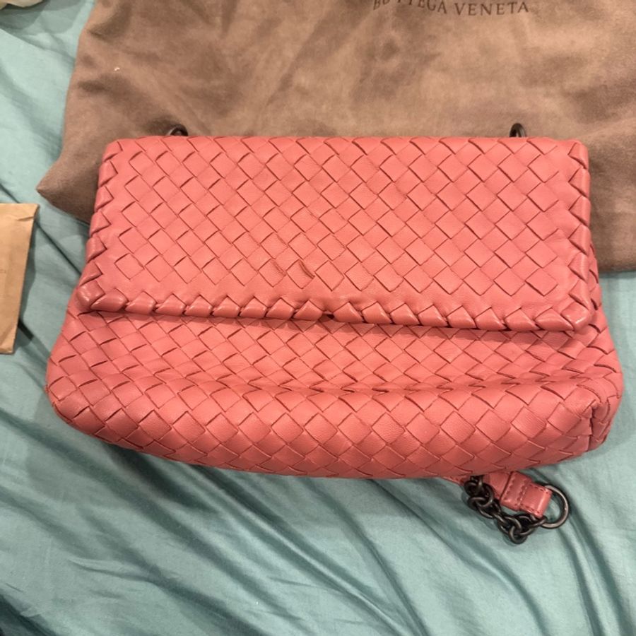 Bottega Veneta 皮革編織肩背鍊包 豆沙色-0