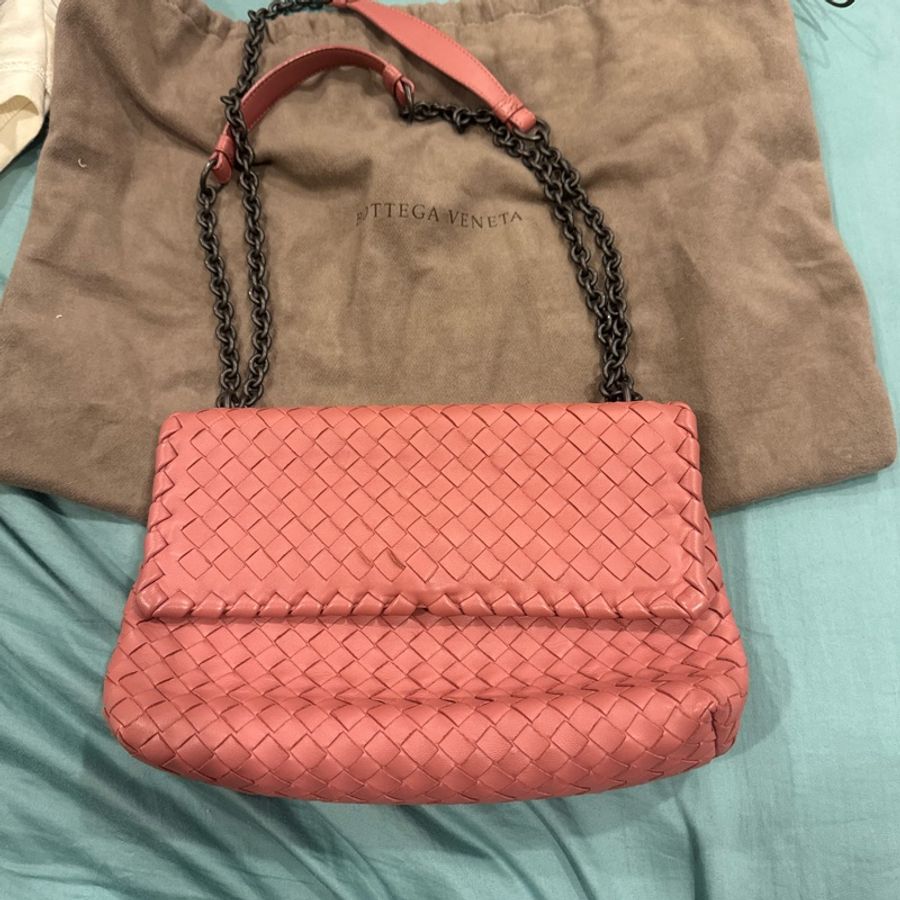 Bottega Veneta 皮革編織肩背鍊包 豆沙色-2