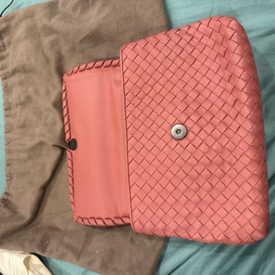 Bottega Veneta 皮革編織肩背鍊包 豆沙色-4