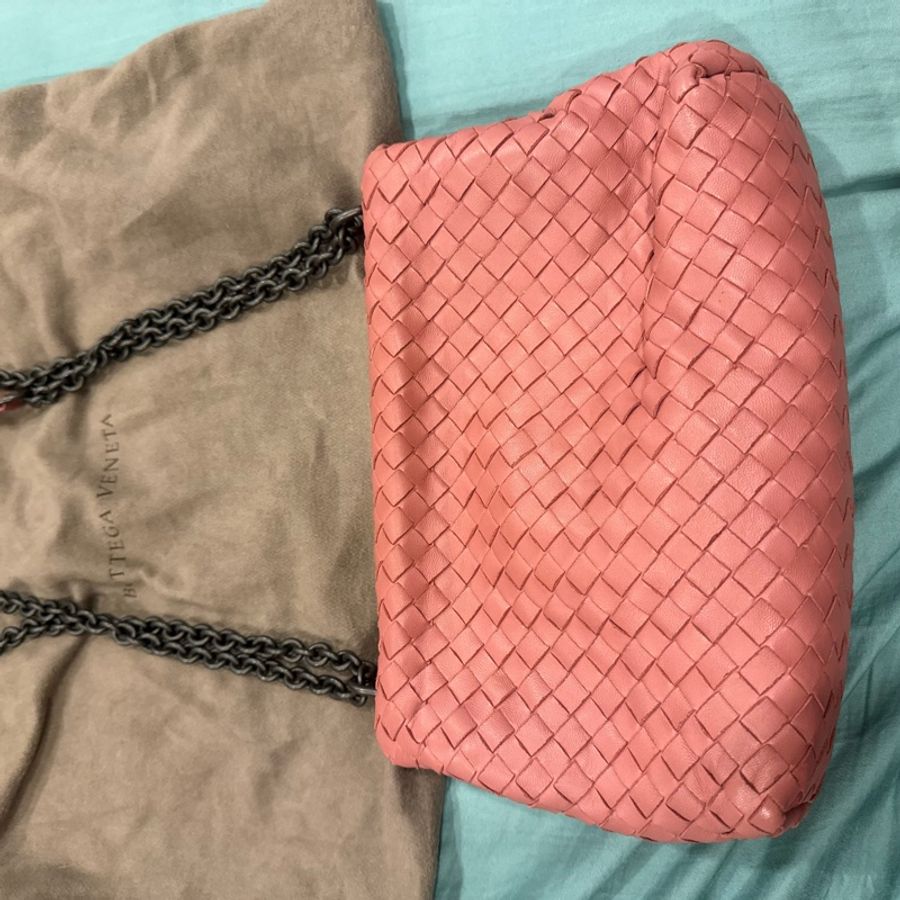 Bottega Veneta 皮革編織肩背鍊包 豆沙色-7