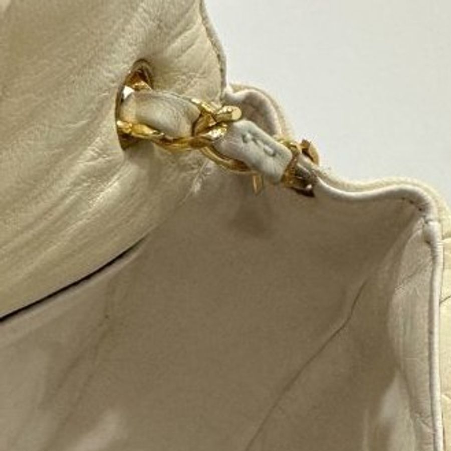 chanel 香奈兒 vintage 米黃 卡其 半月包 肩背包 鏈帶包 鍊條包 斜背包 側背包-33