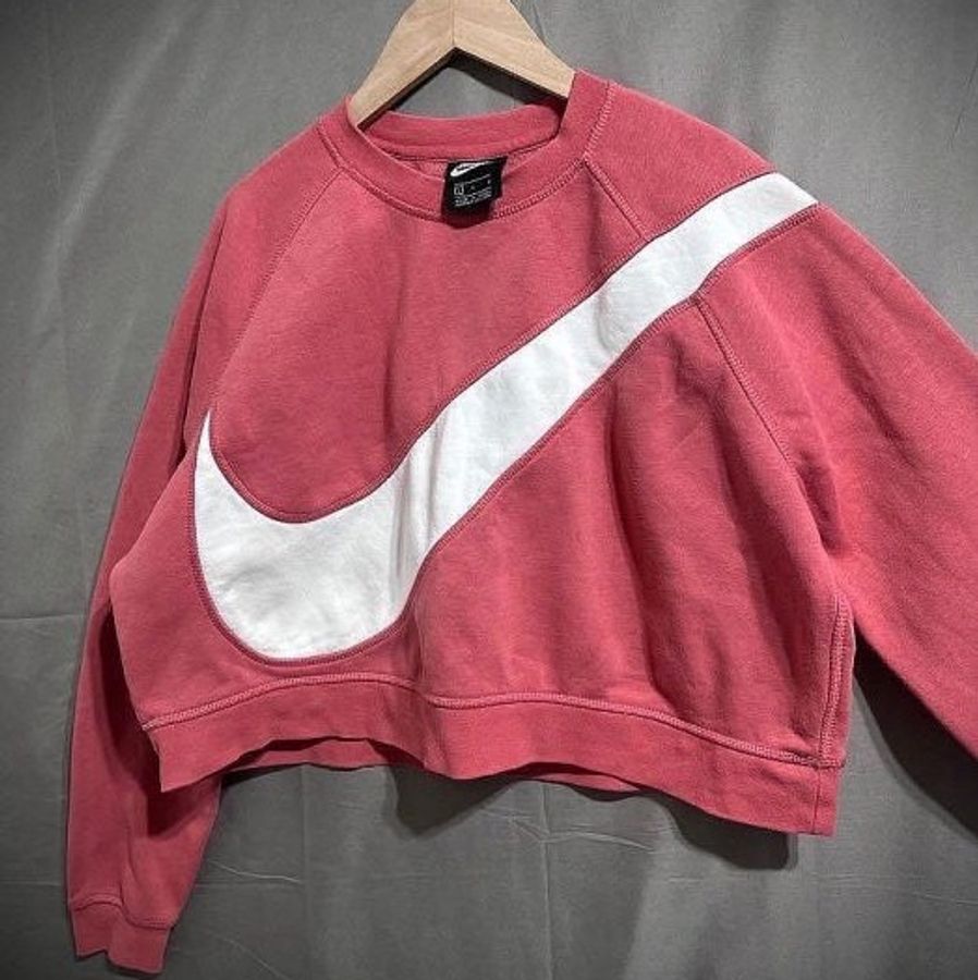Nike swoosh tracksuit 大勾勾短版衛衣 大學T 復古寬鬆落肩內刷毛大學T croptop L 165/88A-6