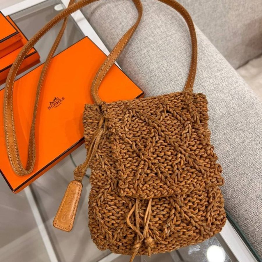 chanel 香奈兒 vintage pochette Seron 黃 竹編 編織 斜背包 肩背包 手提包 手機袋 手機包 側背包-0