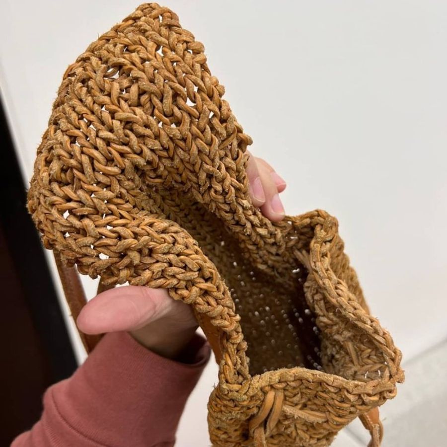 chanel 香奈兒 vintage pochette Seron 黃 竹編 編織 斜背包 肩背包 手提包 手機袋 手機包 側背包-8