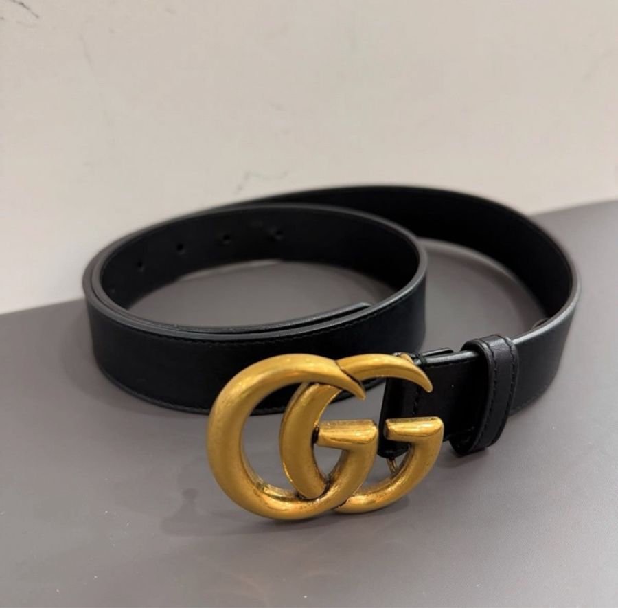 Gucci復古仿舊雙金互扣式牛皮皮帶-2