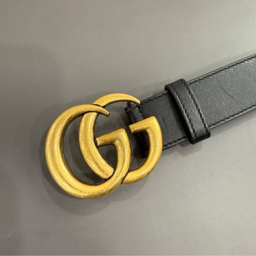 Gucci復古仿舊雙金互扣式牛皮皮帶-3