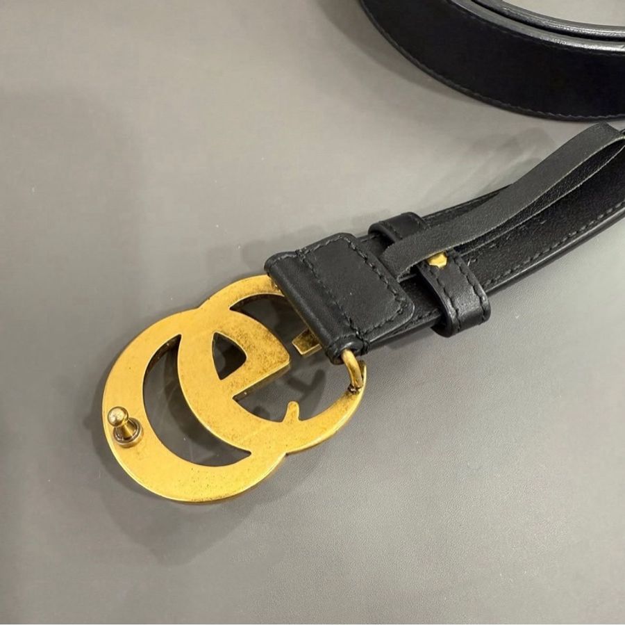 Gucci復古仿舊雙金互扣式牛皮皮帶-6