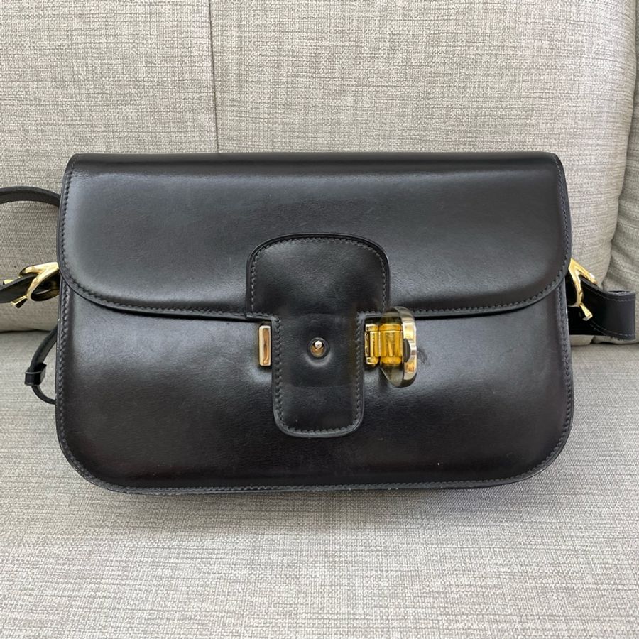 保存良好Celine vintage馬車金具BOX翻蓋包/肩斜背-7