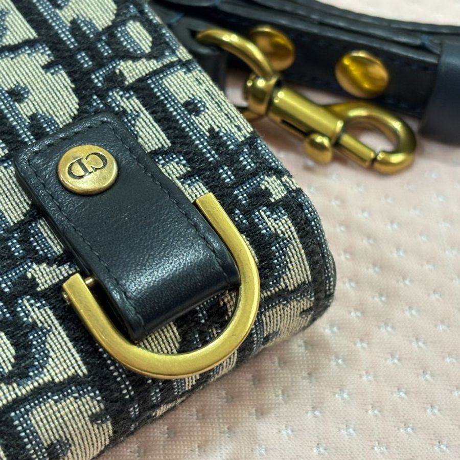 DIOR 老花腰包 緹花腰包 Saddle 腰包 經典藍-11