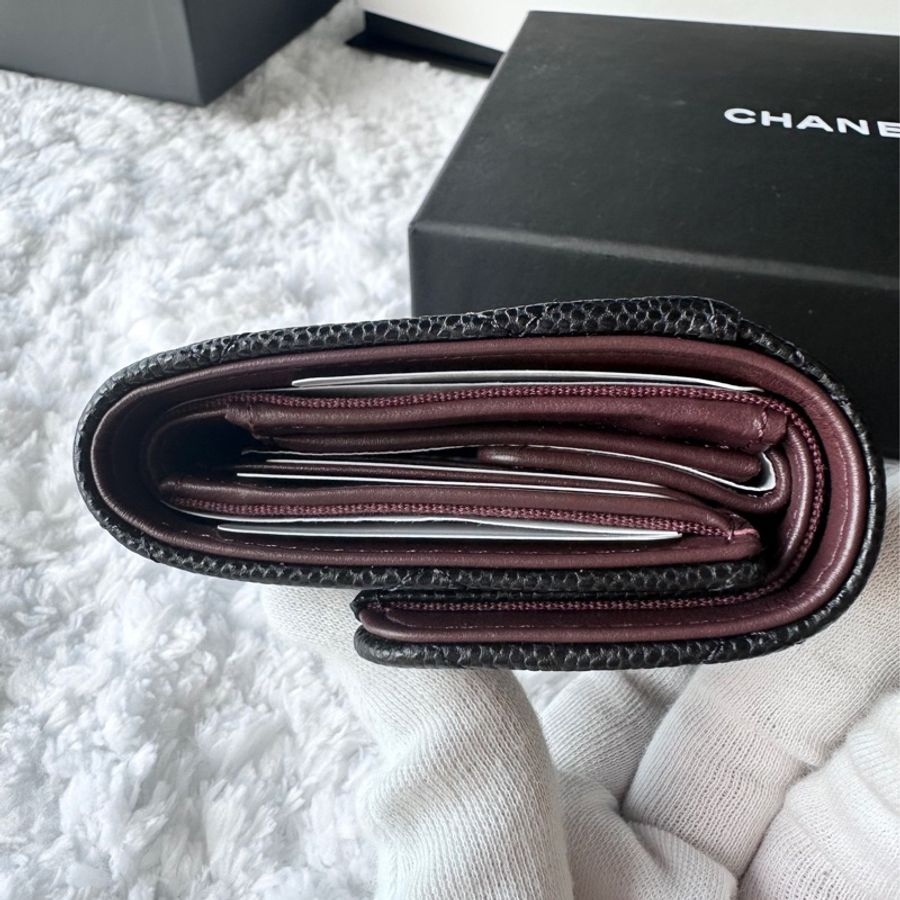 Chanel 荔枝皮 短夾 三折短夾 荔枝皮 金釦-2