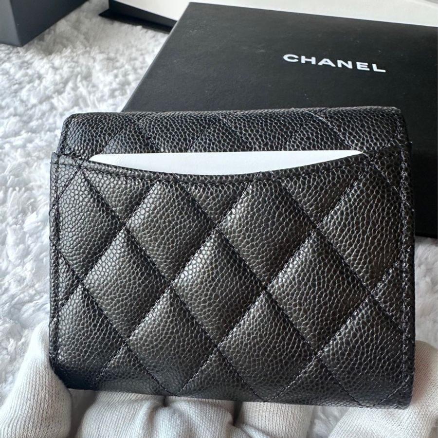 Chanel 荔枝皮 短夾 三折短夾 荔枝皮 金釦-3