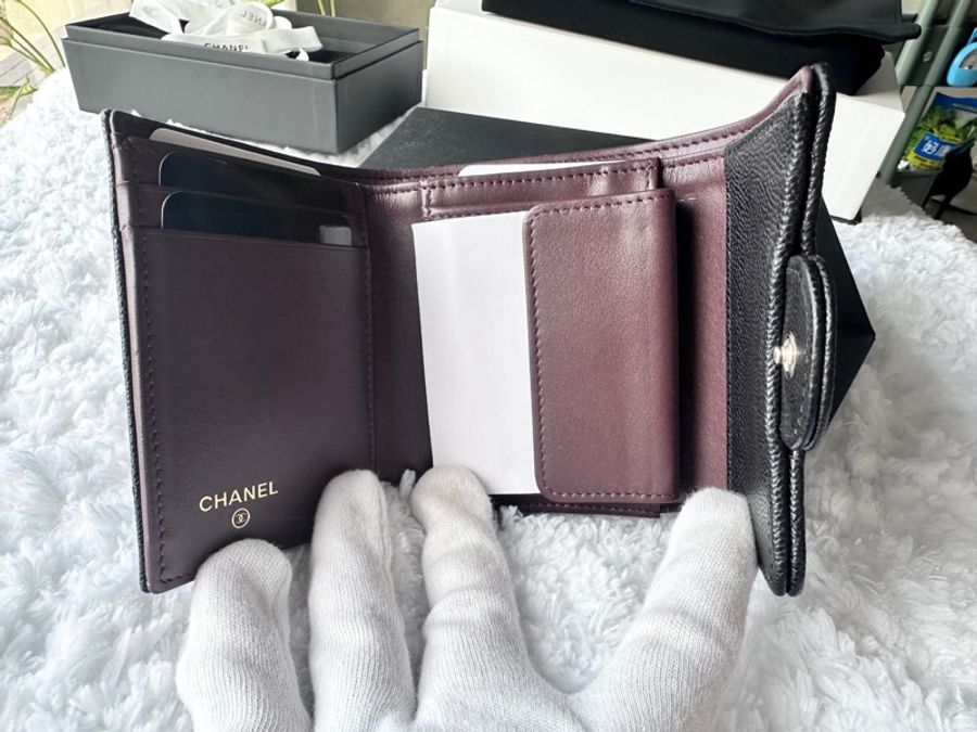 Chanel 荔枝皮 短夾 三折短夾 荔枝皮 金釦-4