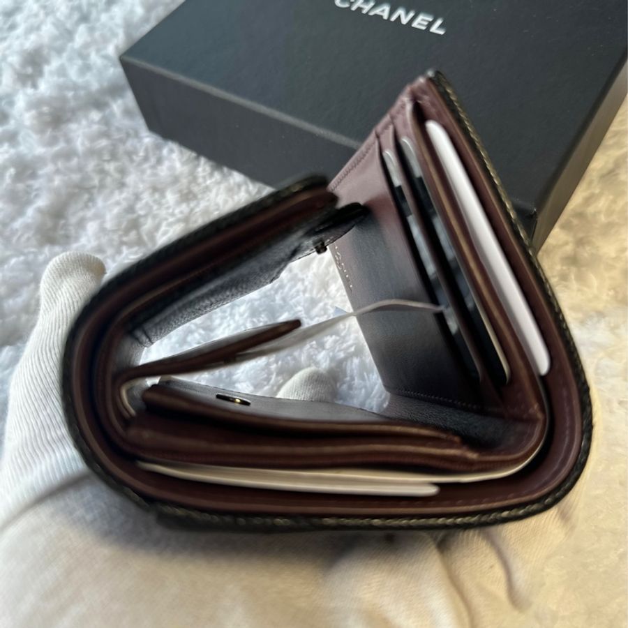 Chanel 荔枝皮 短夾 三折短夾 荔枝皮 金釦-5