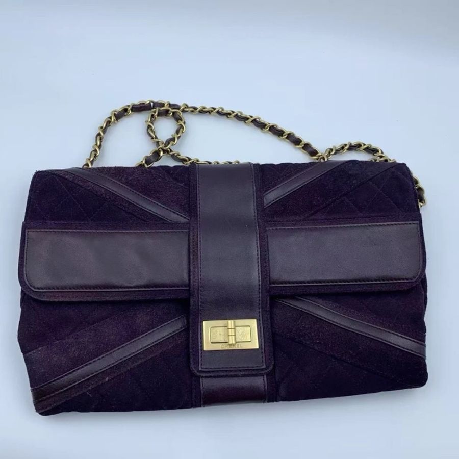Chanel 2.55 绒面革单肩包紫色链条包斜挎包-0