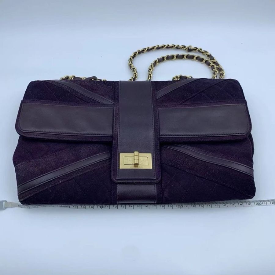 Chanel 2.55 绒面革单肩包紫色链条包斜挎包-5