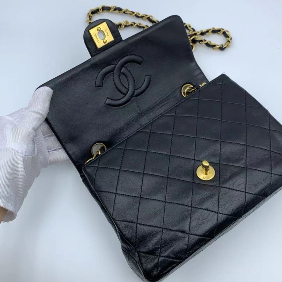 CHANEL Matelassé 20 黑色 GHW 小羊皮单肩包-5