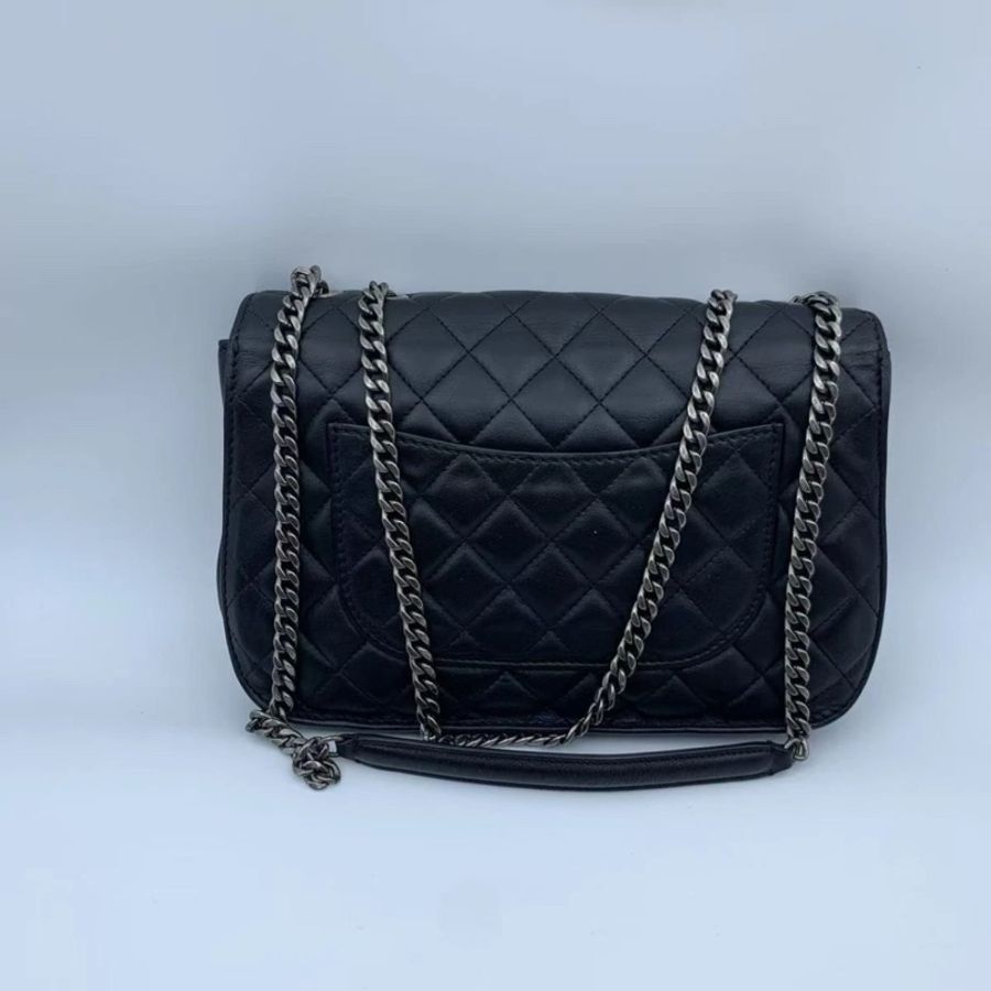 CHANEL 香奈兒 Matelasse Gunmetal 单肩包 黑色手提包-1