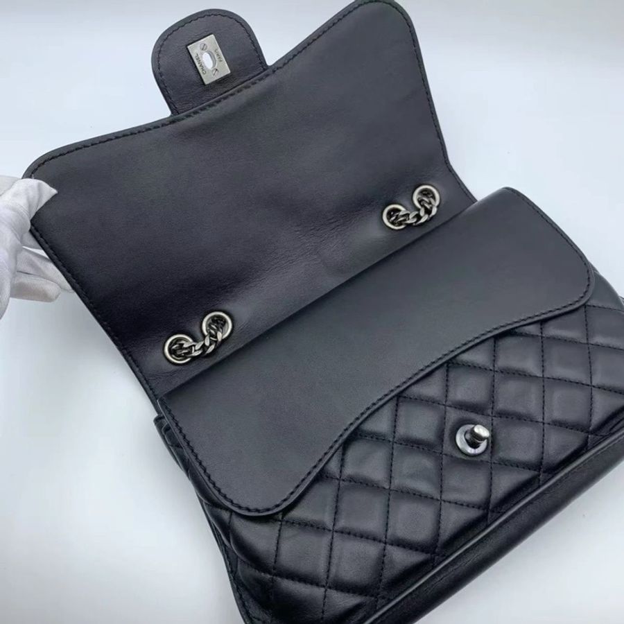 CHANEL 香奈兒 Matelasse Gunmetal 单肩包 黑色手提包-7
