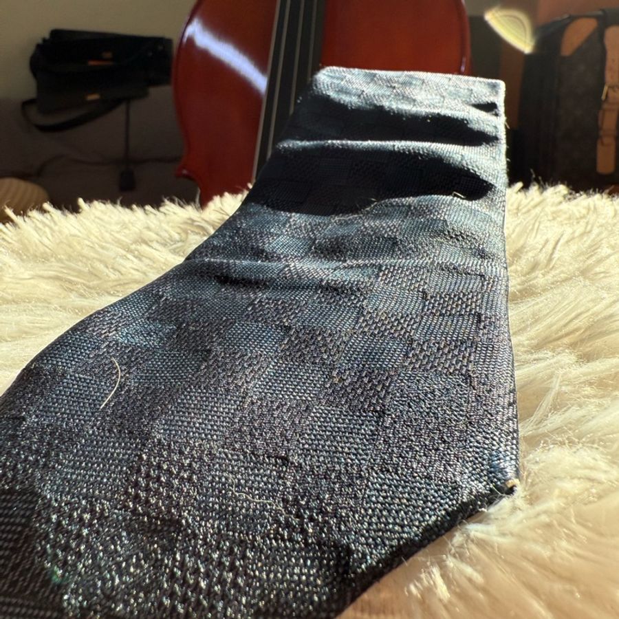 🌸 LV深藍格紋微光澤質感商務領帶👔|二手經典精品-4