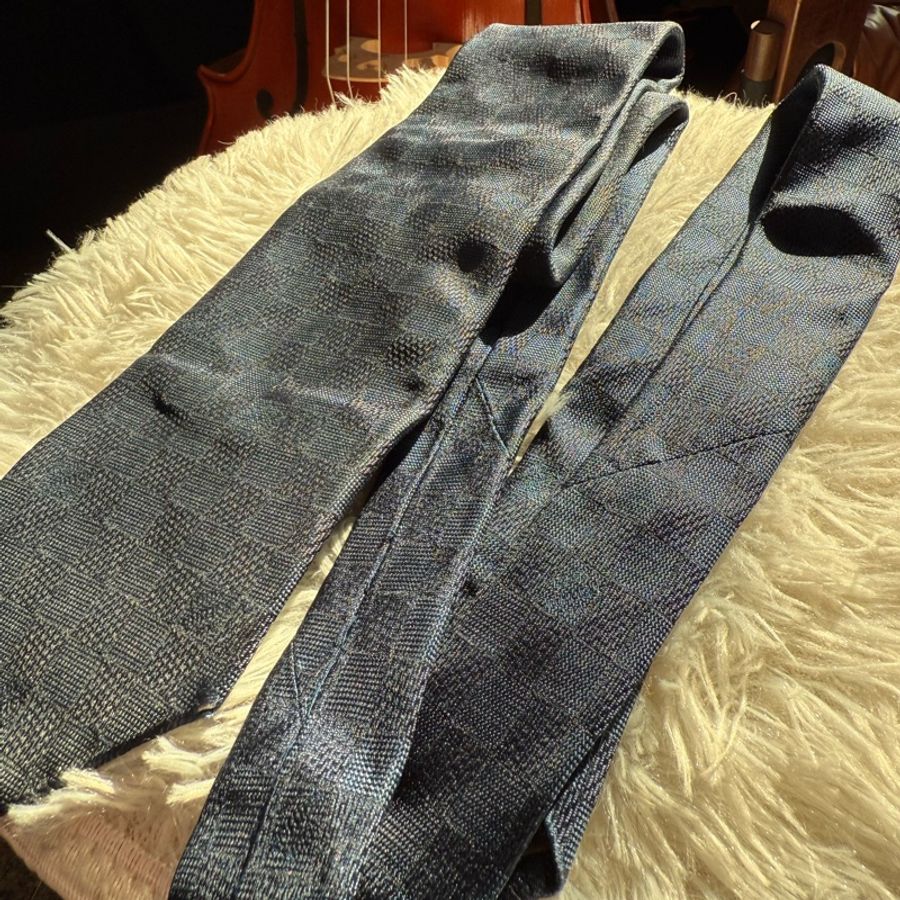 🌸 LV深藍格紋微光澤質感商務領帶👔|二手經典精品-5