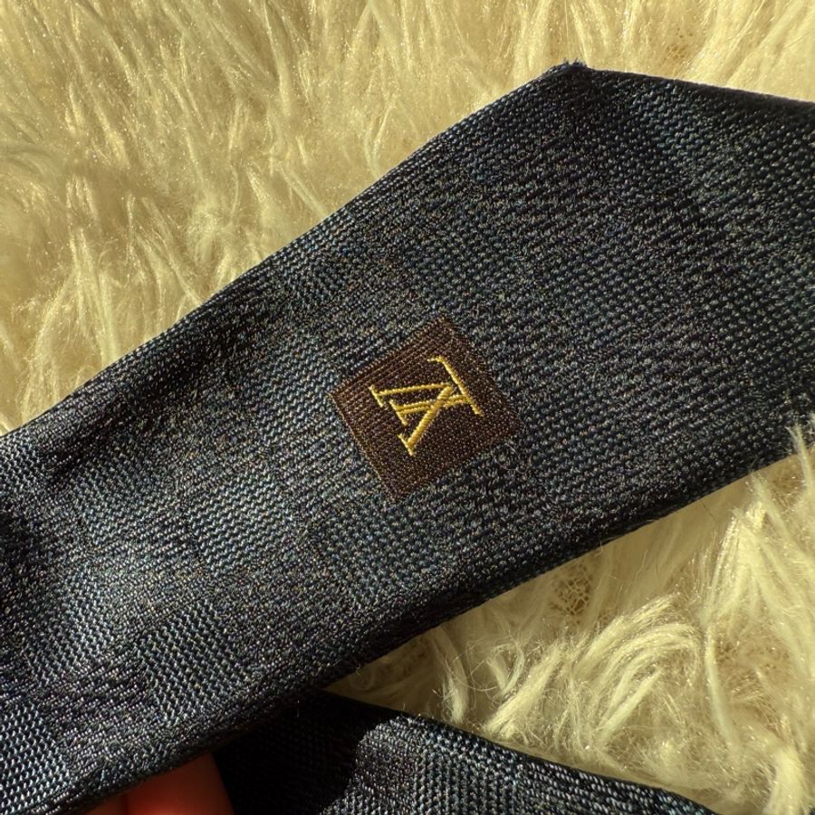 🌸 LV深藍格紋微光澤質感商務領帶👔|二手經典精品-15