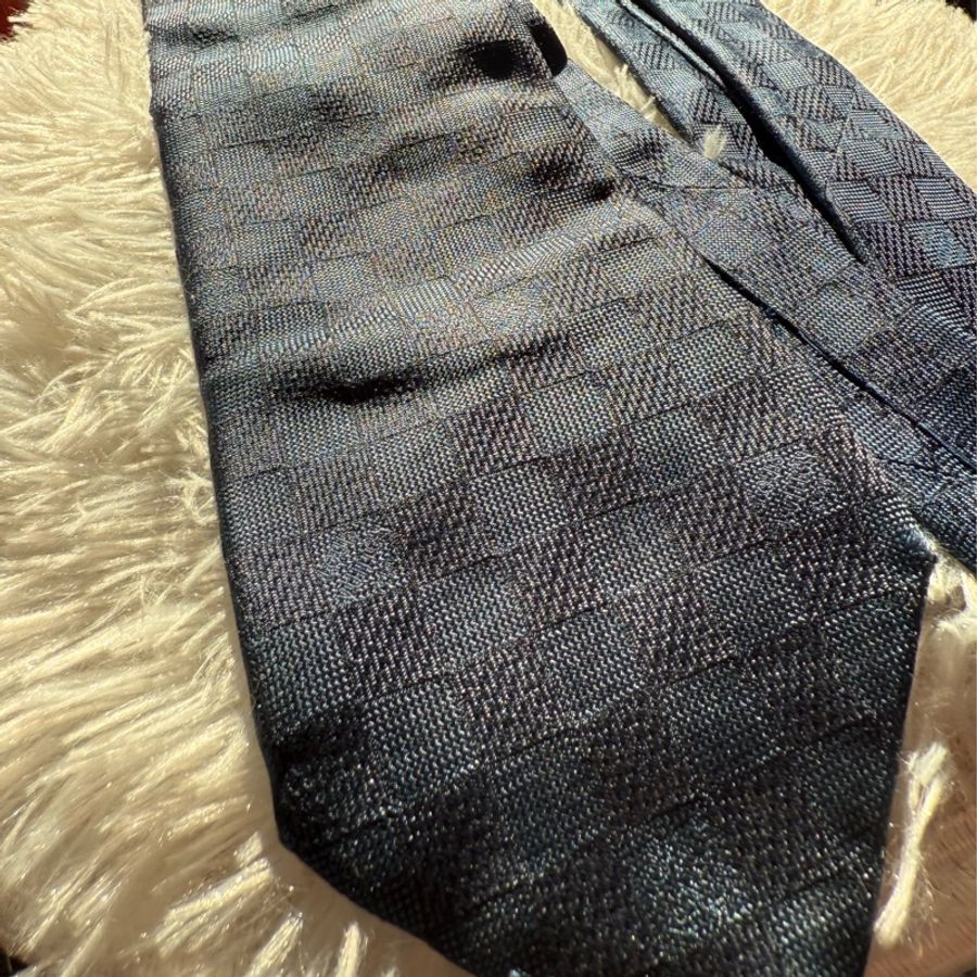 🌸 LV深藍格紋微光澤質感商務領帶👔|二手經典精品-21