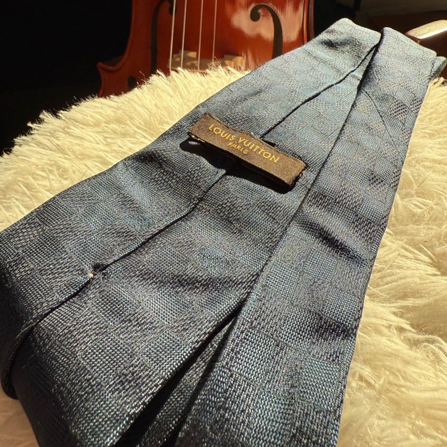 🌸 LV深藍格紋微光澤質感商務領帶👔|二手經典精品-22