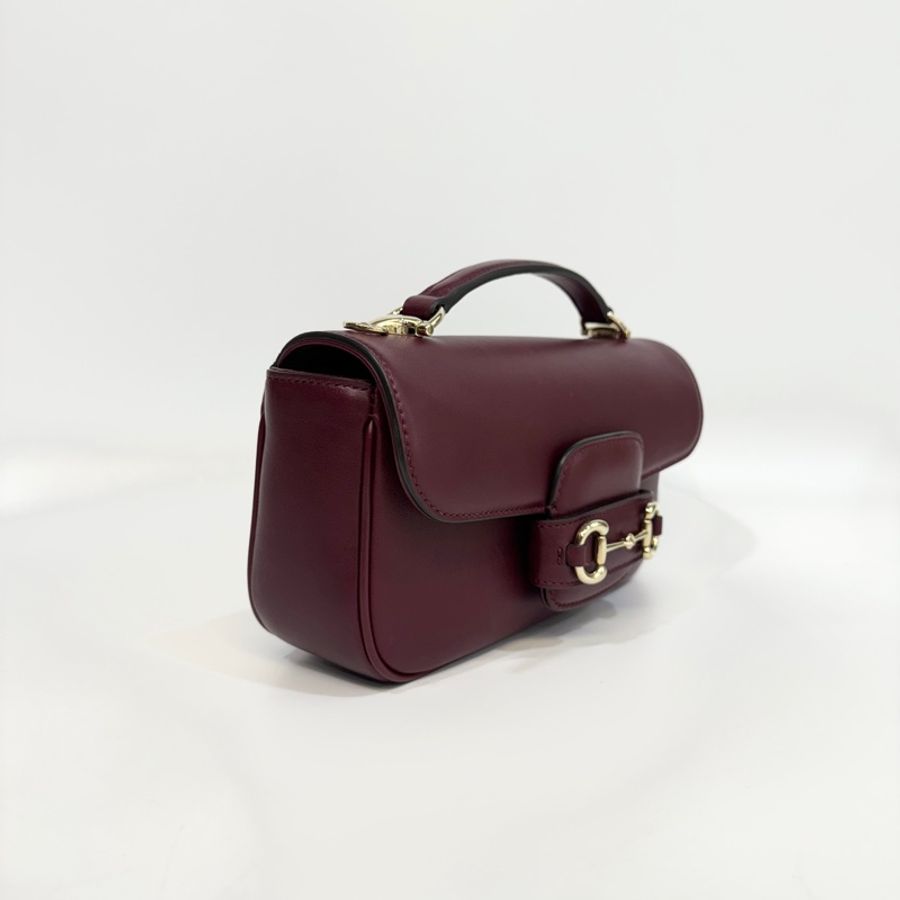 GUCCI安可拉紅牛皮淡金釦Horsebit 1955手提側背包815206-2