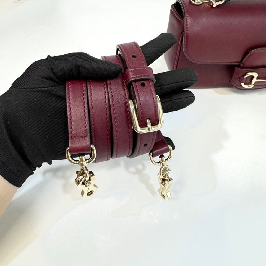 GUCCI安可拉紅牛皮淡金釦Horsebit 1955手提側背包815206-6