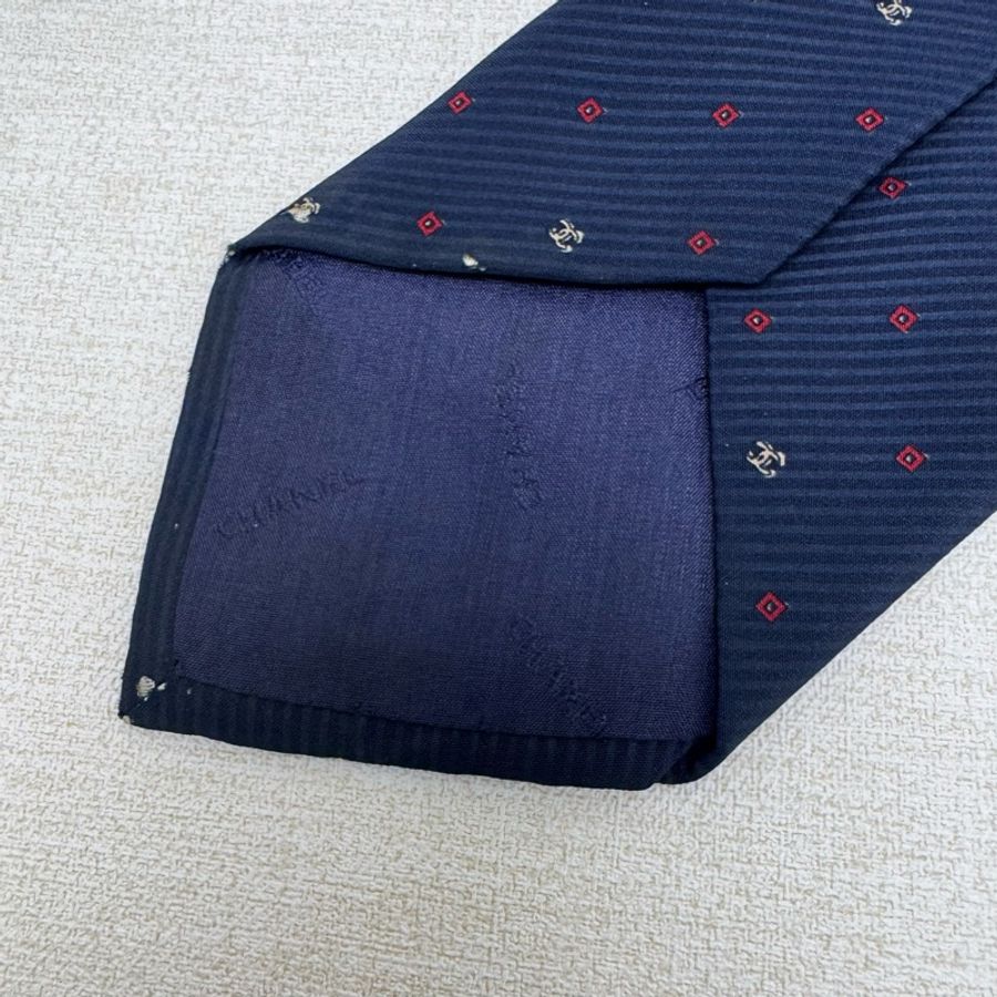 Chanel 藍 滿版小雙C logo 領帶(中古)-3