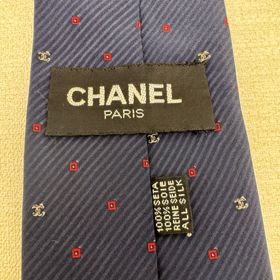 Chanel 藍 滿版小雙C logo 領帶(中古)-4