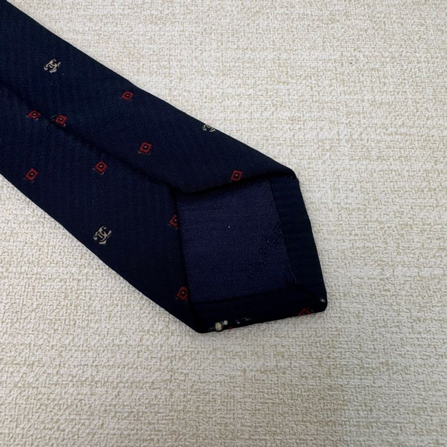 Chanel 藍 滿版小雙C logo 領帶(中古)-8