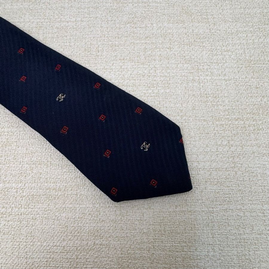 Chanel 藍 滿版小雙C logo 領帶(中古)-10