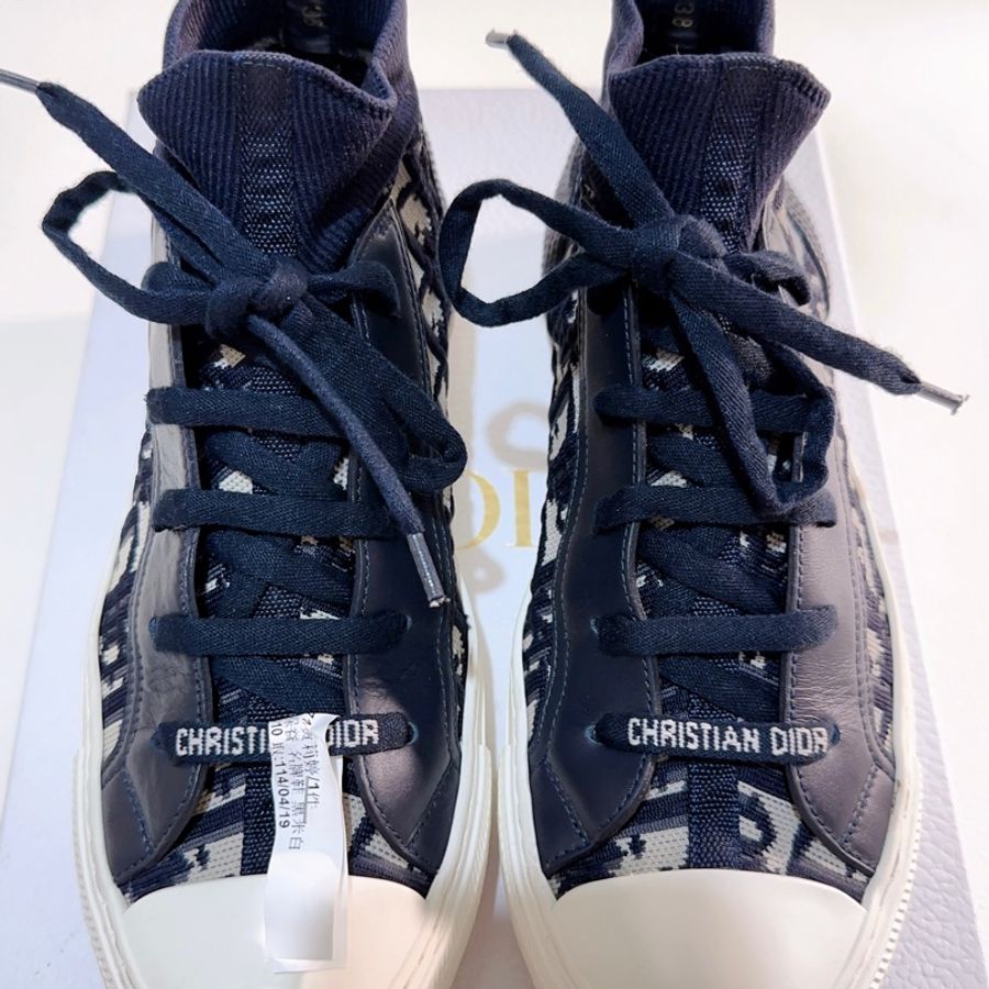 迪奧Dior 老花織布高筒鞋 深藍38-3
