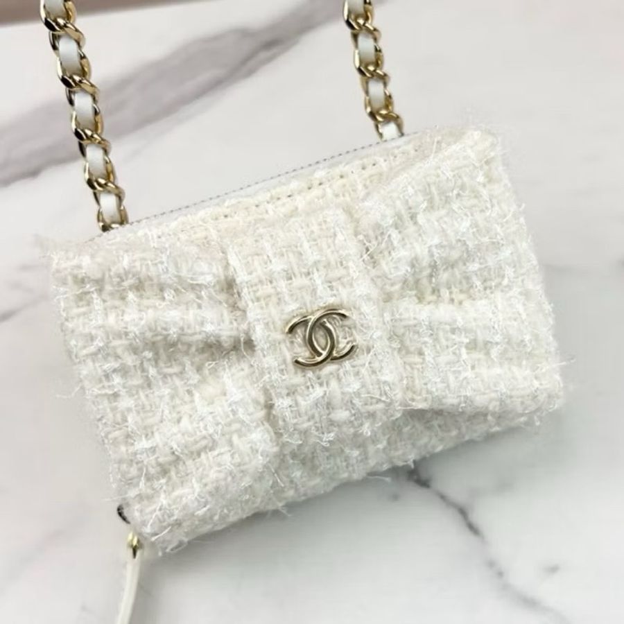 香奈兒 Chanel 白色毛呢蝴蝶結小鏈條包 專櫃VIC聖誕禮物-9