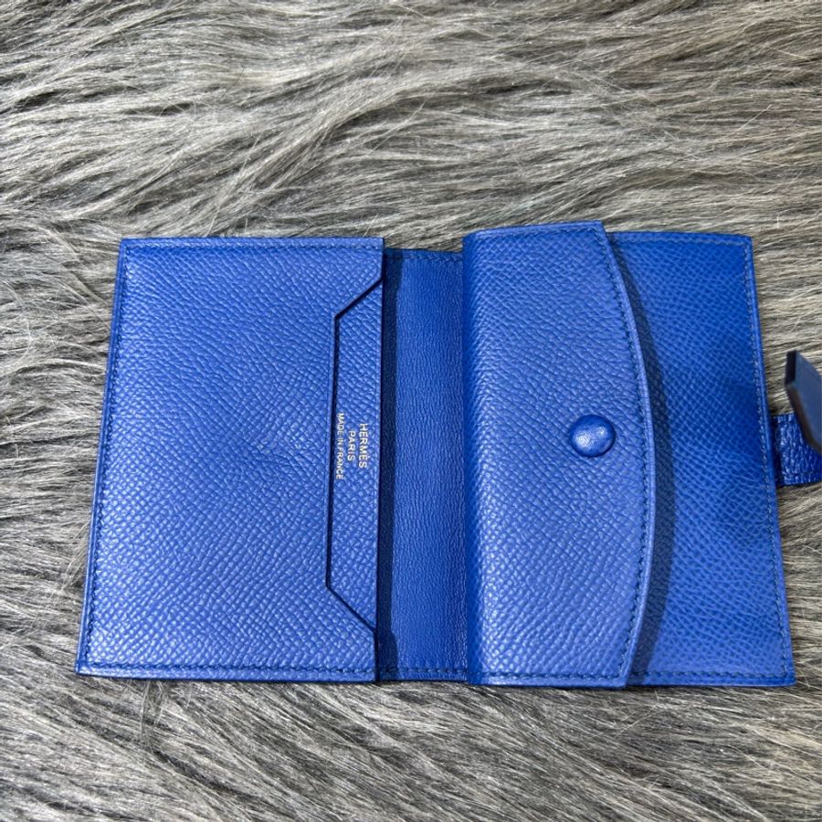 HERMES H Bearn EPSOM皮 水妖藍色 金釦 零錢包 短夾 錢包 信用卡夾 名片夾-19