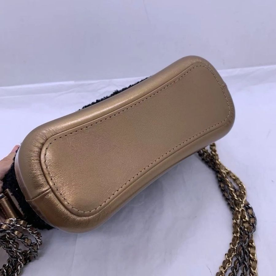 CHANEL Gabrielle Hobo 包 黑色 花呢 小號 金色 皮革 單肩斜挎包-1