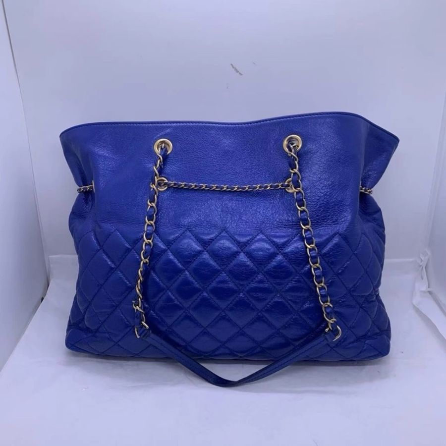 CHANEL Matelassé Coco Mark Top Handle 藍色手提包-1