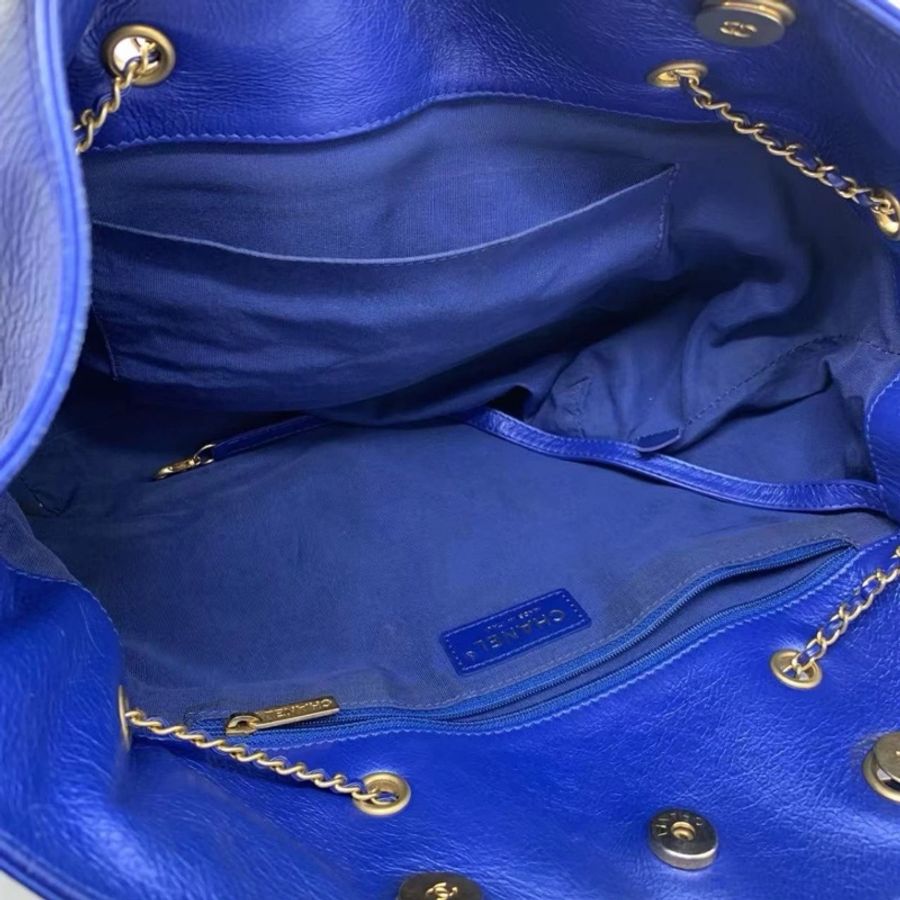 CHANEL Matelassé Coco Mark Top Handle 藍色手提包-3