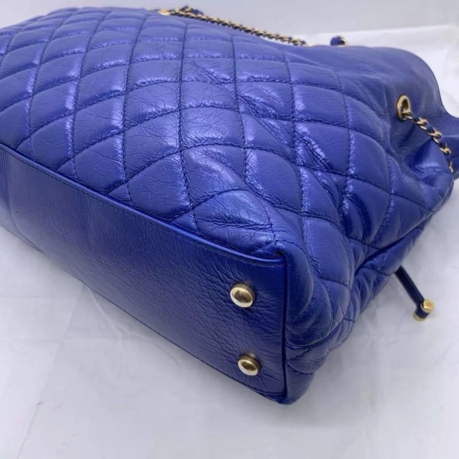 CHANEL Matelassé Coco Mark Top Handle 藍色手提包-10