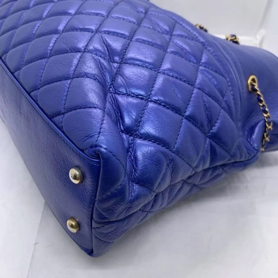 CHANEL Matelassé Coco Mark Top Handle 藍色手提包-11
