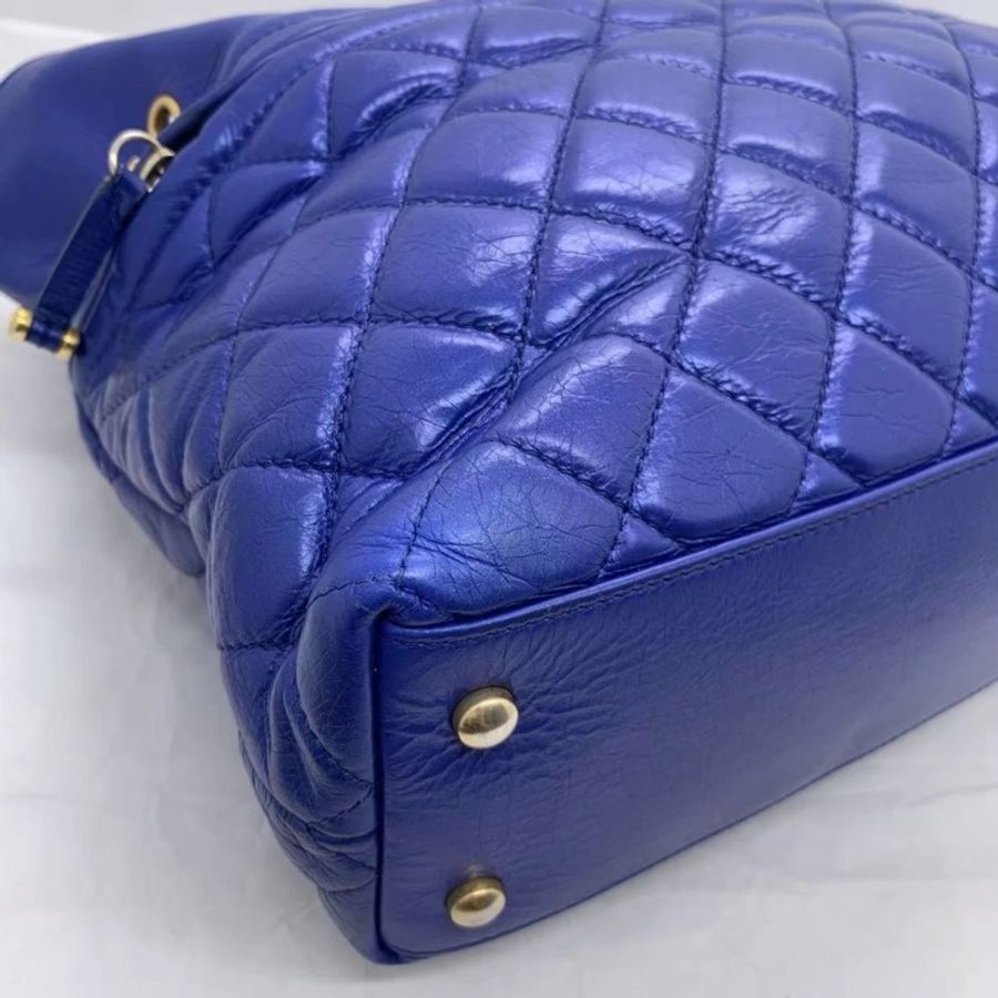 CHANEL Matelassé Coco Mark Top Handle 藍色手提包-13