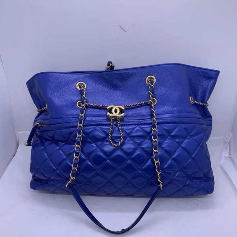 CHANEL Matelassé Coco Mark Top Handle 藍色手提包-14