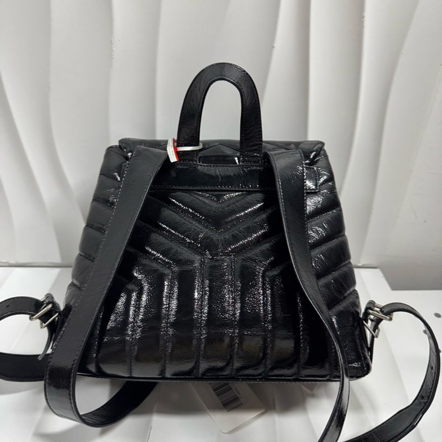 YSL 聖羅蘭黑銀V紋牛皮LouLou雙肩包,油臘皮-1