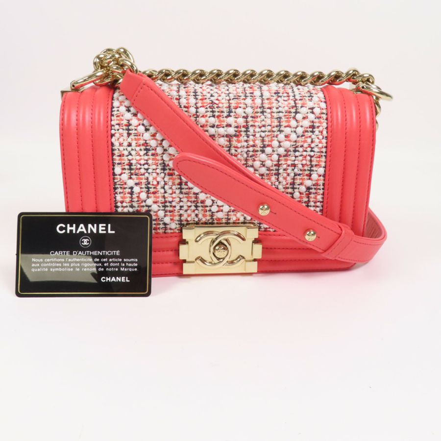 CHANEL 【激減優惠】Tweed/羊皮皮革Boy 20金扣鏈帶肩背袋-19